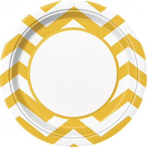8 Yellow Chevron Dinner Plates