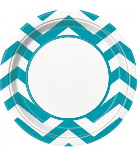 8 Grandes Assiettes Chevrons Turquoise