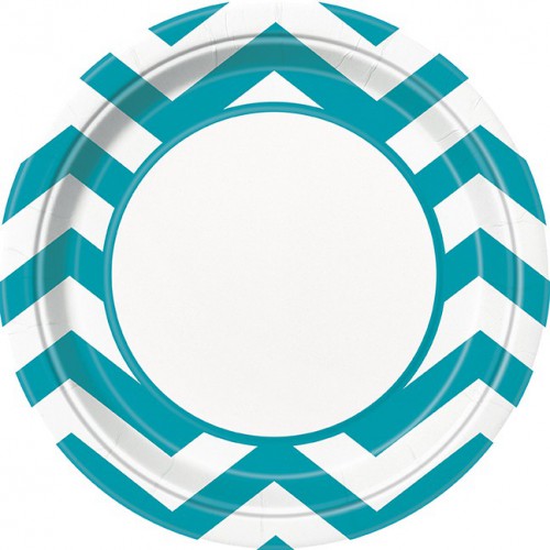 8 Turquoise Chevron Dinner Plates