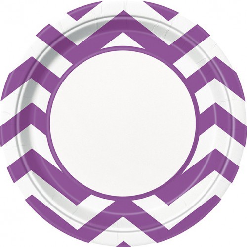 8 Mauve Polka Chevron Dinner Plates