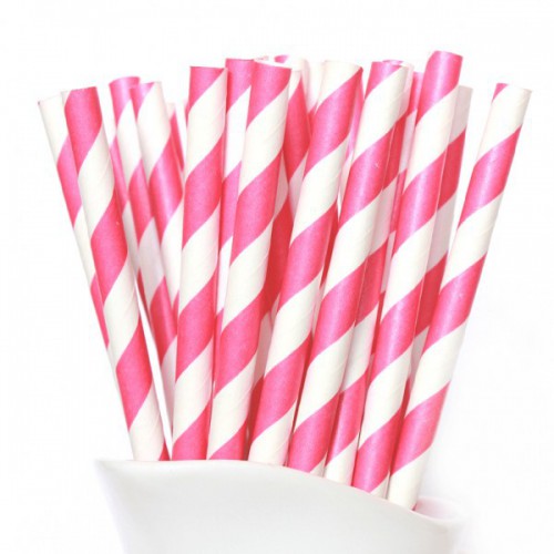 24 Magenta Striped Paper Straws