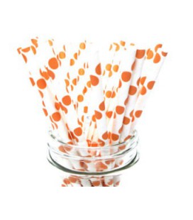 25 Orange Polka Dots Paper Straws