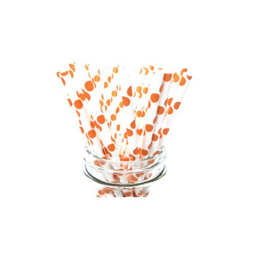 25 Orange Polka Dots Paper Straws