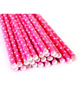 25 Pailles Papier Magenta à Petits Pois