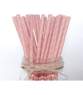25 Pink Small Polka Dots Paper Straws