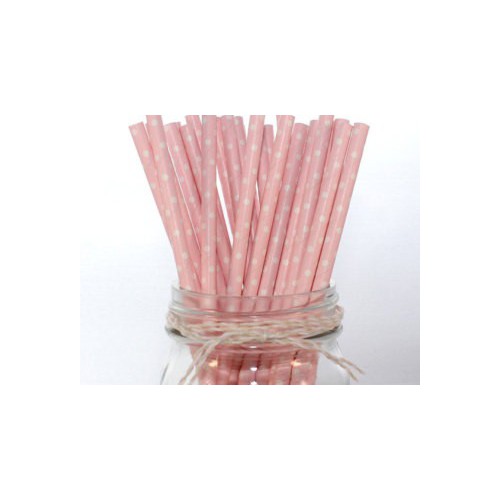 25 Pailles Papier Rose 