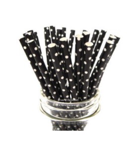 25 Black Small Polka Dots Paper Straws