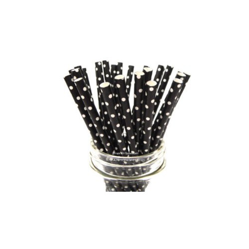 25 Black Small Polka Dots Paper Straws