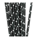 25 Pailles Papier Etoiles Noir