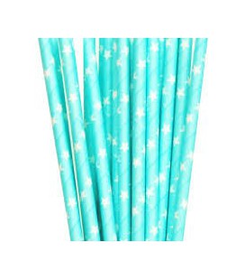 25 Pailles Papier Etoiles Bleu Clair