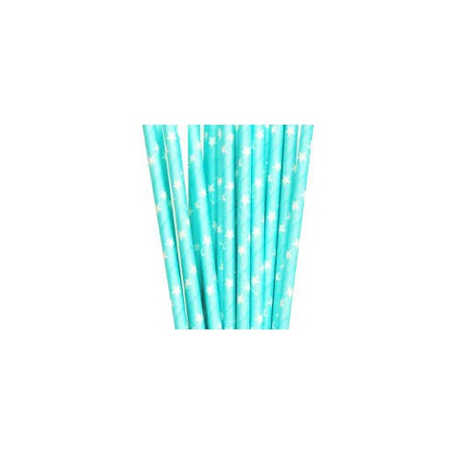 25 Pailles Papier Etoiles Bleu Clair