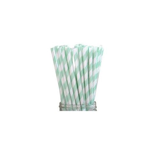 24 Mint Green Striped Paper Straws