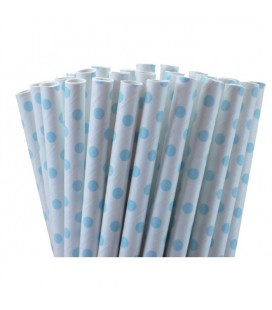 25 Pailles Papier à Pois Bleu Clair