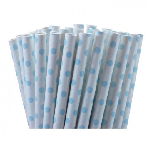 25 Light Blue Polka Dots Paper Straws