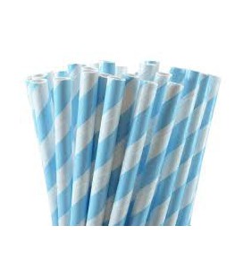 25 Light Blue Striped Paper Straws