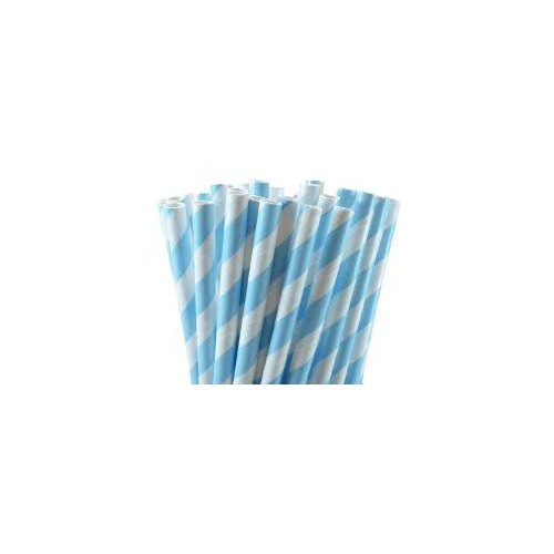 25 Light Blue Striped Paper Straws