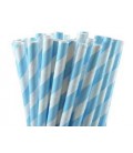 25 Light Bleu Striped Paper Straws