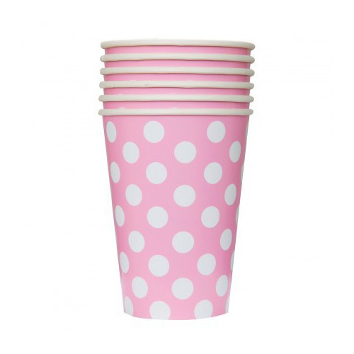 6 Pink Polka Dots Cups