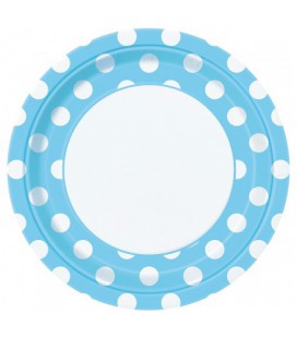 8 Baby Blue Polka Dots Dinner Plates