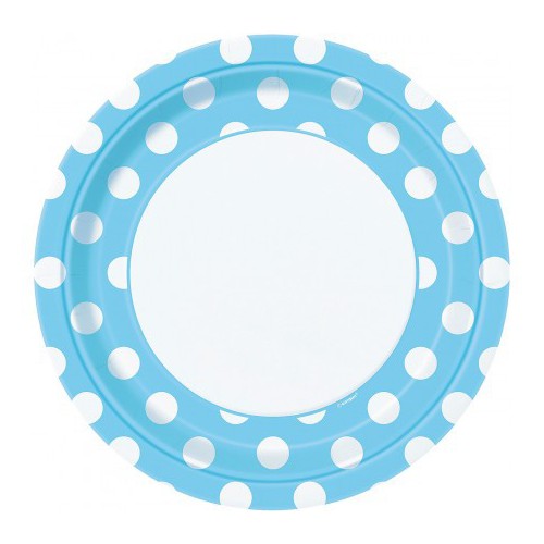 8 Baby Blue Polka Dots Dinner Plates