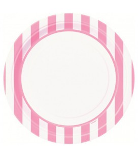 8 Pink Stripe Dinner Plates