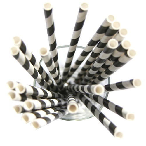 24 Black Striped Paper Straws