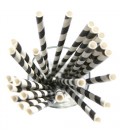 24 Pailles Papier Rayées Noir
