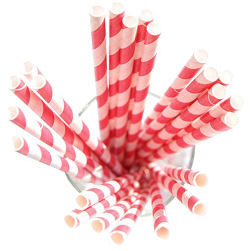 24 Red Striped Paper Straws