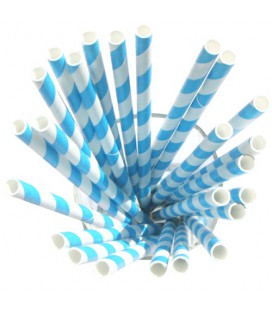 24 Bleu Striped Paper Straws