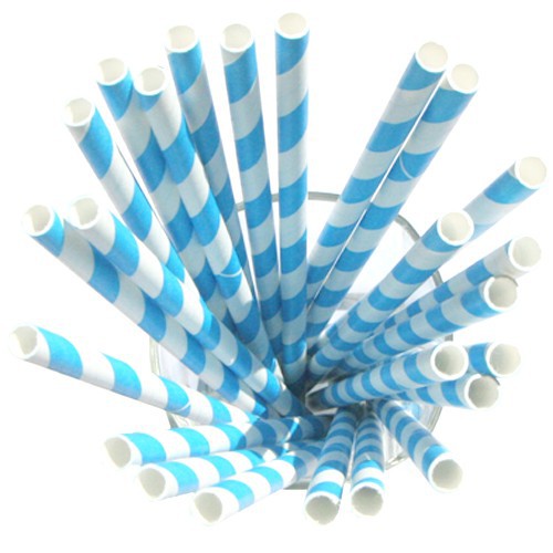 24 Bleu Striped Paper Straws