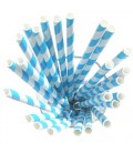 24 Bleu Striped Paper Straws