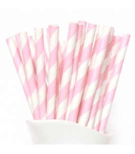 24 Pink Striped Paper Straws