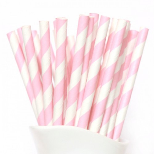 24 Pink Striped Paper Straws