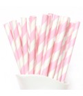 24 Pink Striped Paper Straws