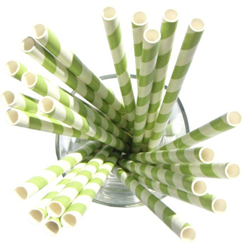 24 Green Striped Paper Straws