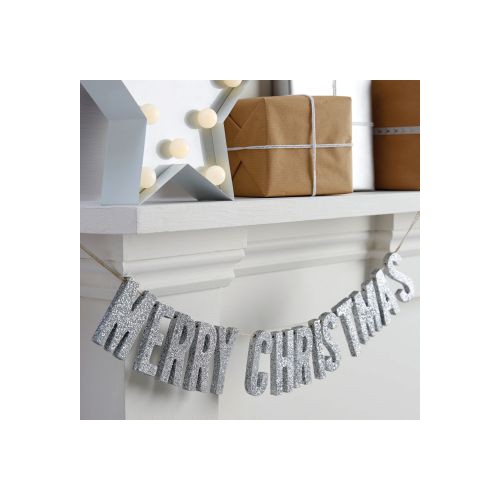 Merry Christmas Wooden Bunting Glitter