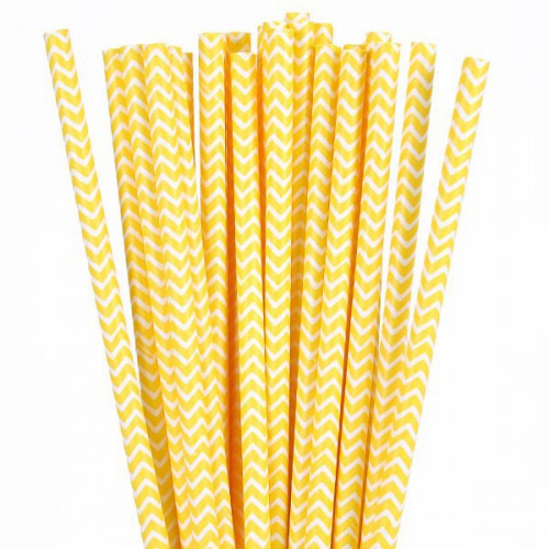 25 Yellow Chevron Paper Straws