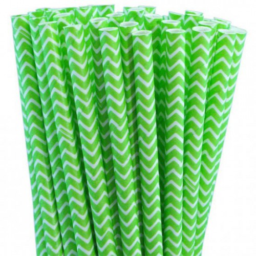 25 Green Chevron Paper Straws