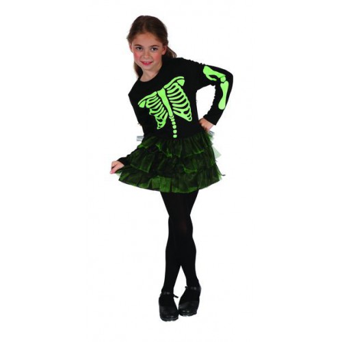 Green SkeletonGirl Costume for kids 5-6 years
