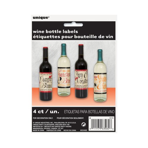 4 Etiquettes Bouteilles de Vin Vintage Halloween