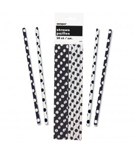 10 Pailles Papier Halloween Noir