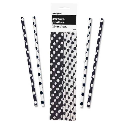 10 Pailles Papier Halloween Noir