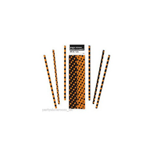 10 Pailles Papier Halloween Orange