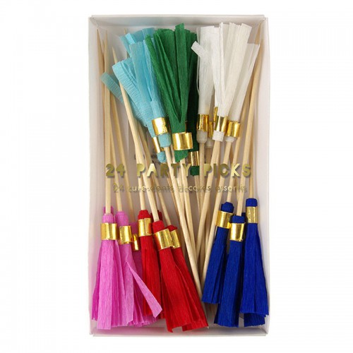 24 Colored Tassel Party Picks