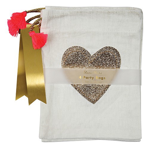 4 Party Bags Coeur en Lin
