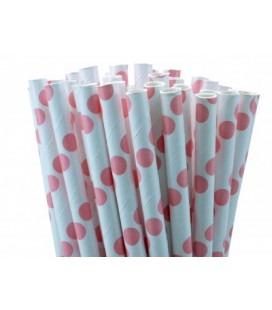 25 Pink Polka Dots Paper Straws