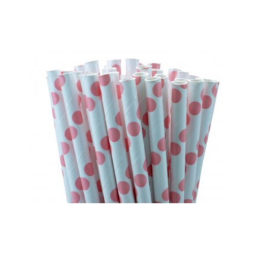 25 Pailles Papier à Pois Rose