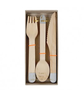 24 Wooden Cutlery Blue Meri Meri