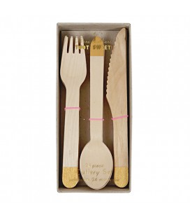 24 Pièces de Couverts Doré Bois Meri Meri