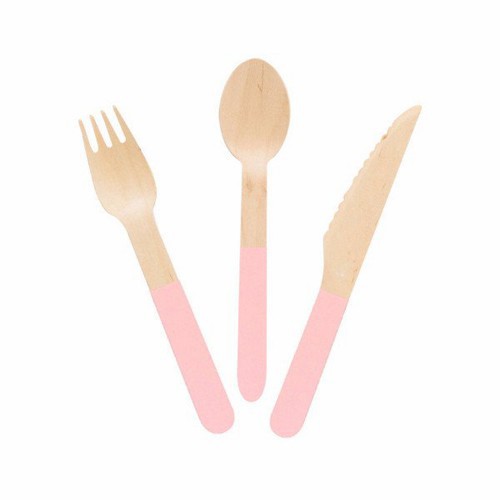 24 Wooden Cutlery Pink Meri Meri